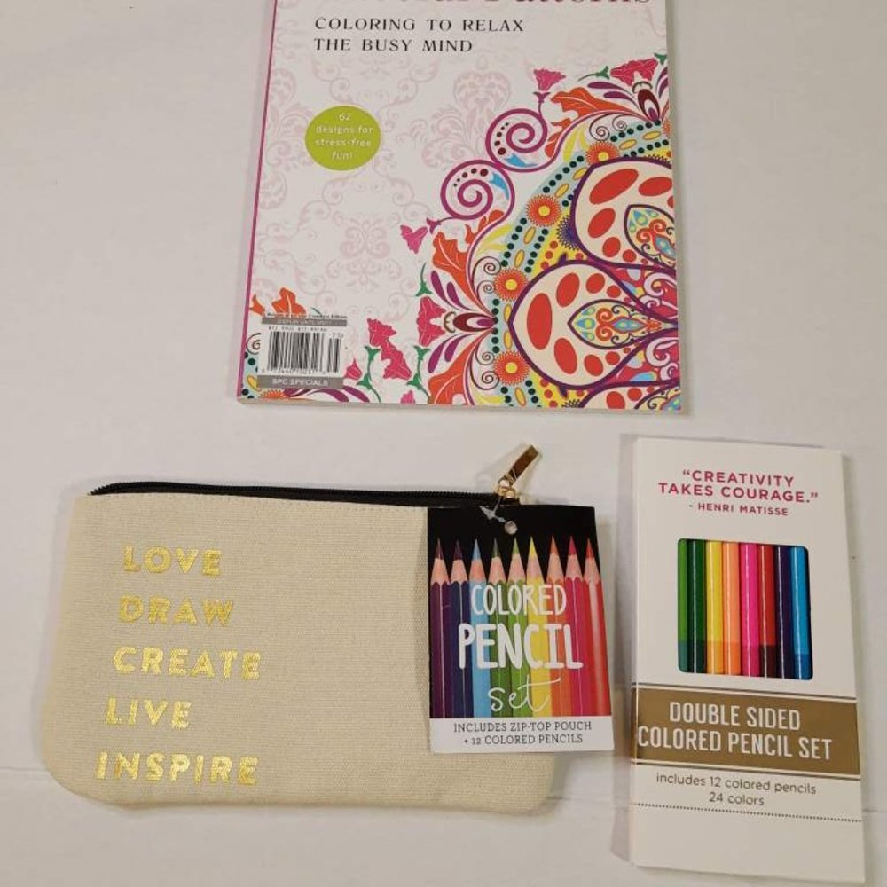 Peaceful Patterns Coloring Book + Colored Pencils